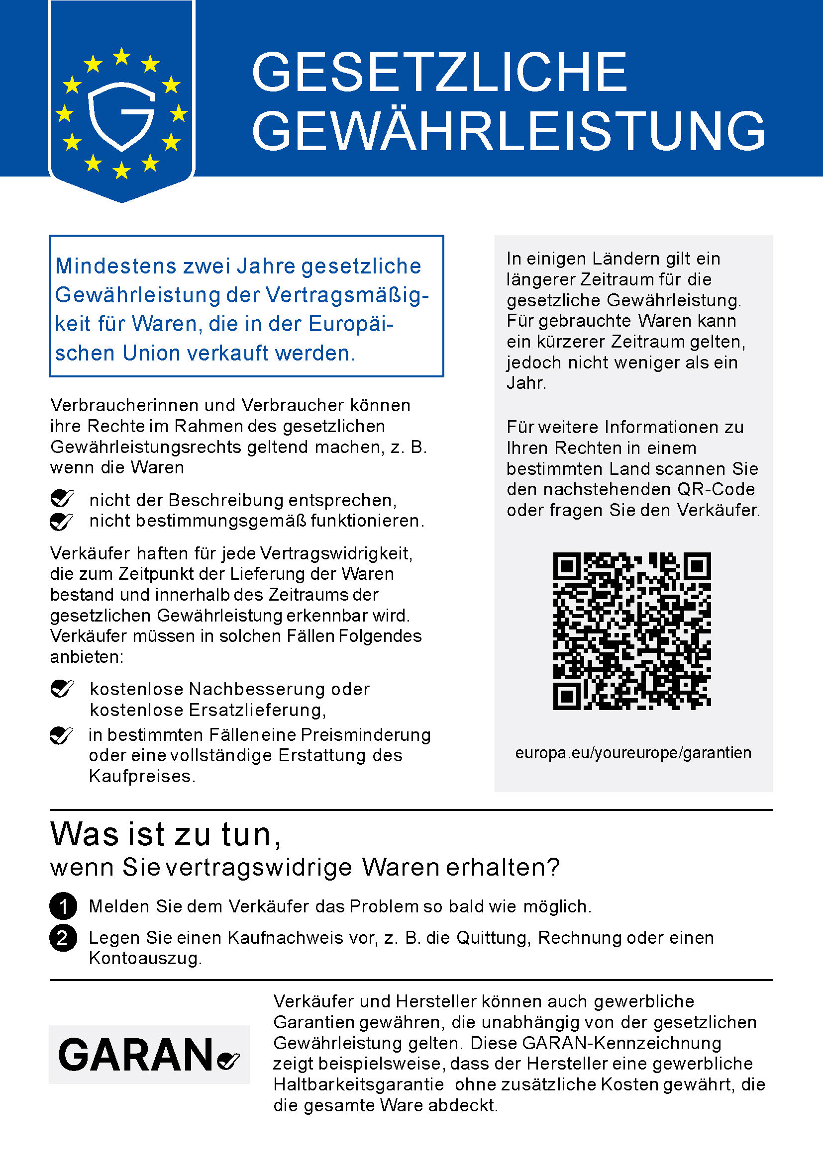 EU Gesetzliche Gewährleistung