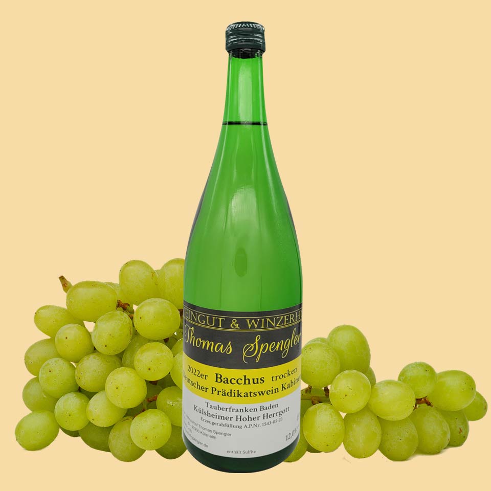 2022er Bacchus trocken - Deutscher Prädikatswein Kabinett - 1L Flasche mit Etikett