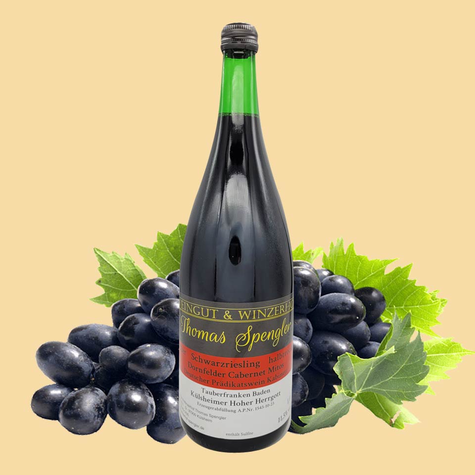 2022er Dornfelder Cabernet Mitos halbtrocken - Deutscher Qualitätswein - 1L Flasche mit Etikett