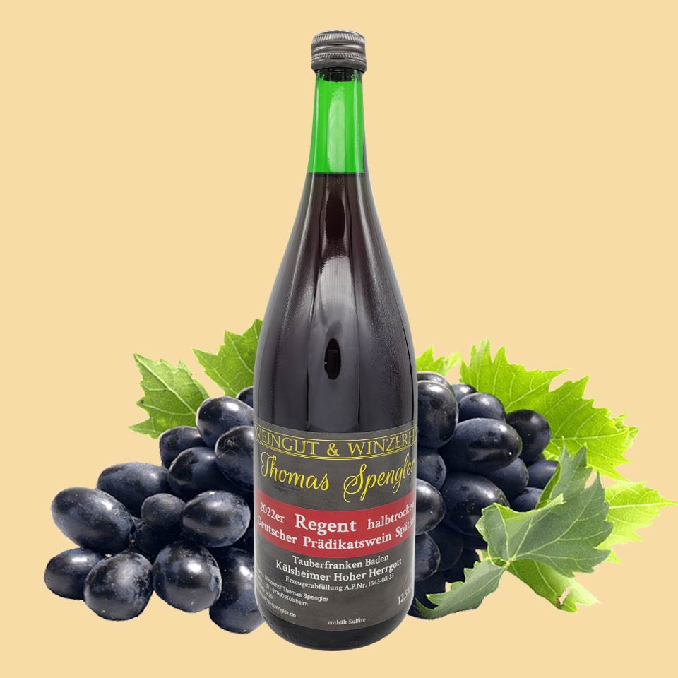 2022er Regent - halbtrocken - Deutscher Prädikatswein Spätlese - 1L Flasche mit Etikett